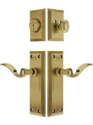 Grandeur Fifth Avenue Entry Set, Keyed Alike with Bellagio Levers in Antique Brass.